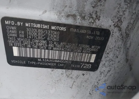 2021 Mitsubishi Mirage Carbonite Edition/Es/Le from USA, damaged, VIN ML32AUHJ4MH002631